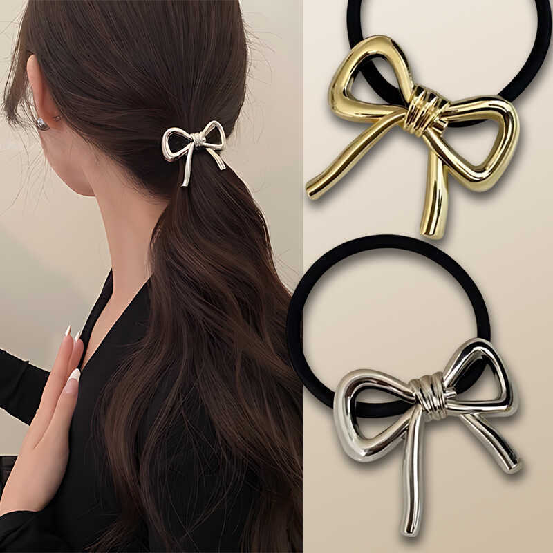 Silicone Band Women - Koreańska wykwintna metalowa kokardka gumka do